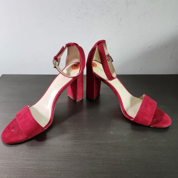 Nine West Abrah Red Faux Suede Strap Open Toe High Heel Sandals Shoes S 9.5M NEW - Picture 3 of 9